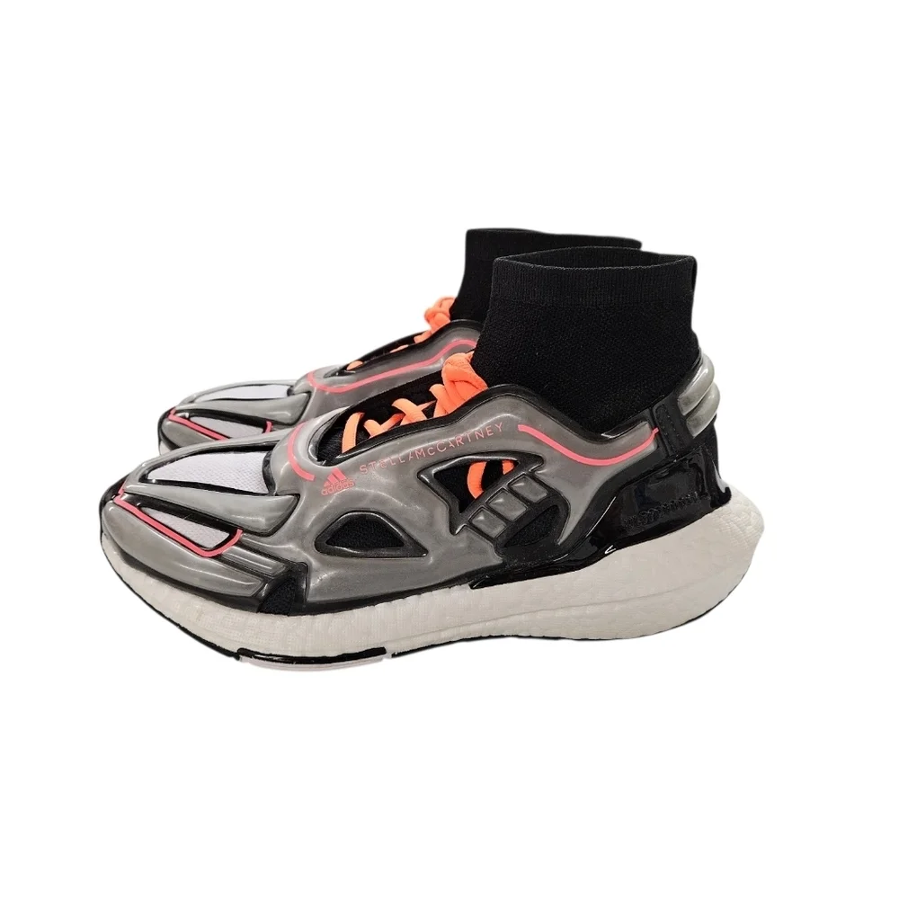 adidas Women's Black Gray White Sneakers with Orange Laces